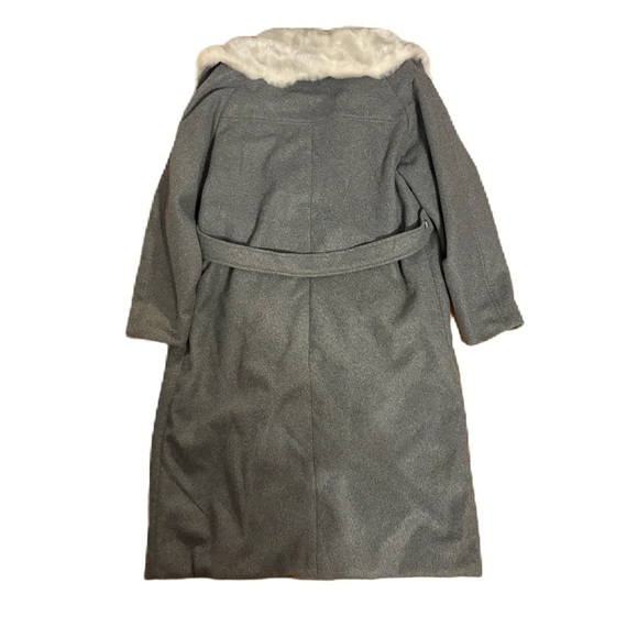 Vintage Faux Fur Collar Union Made Long Overcoat Full Length Sz 14 Gray - Picture 2 of 8